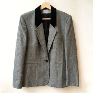 Herringbone Oversized Blazer, Velvet Collar